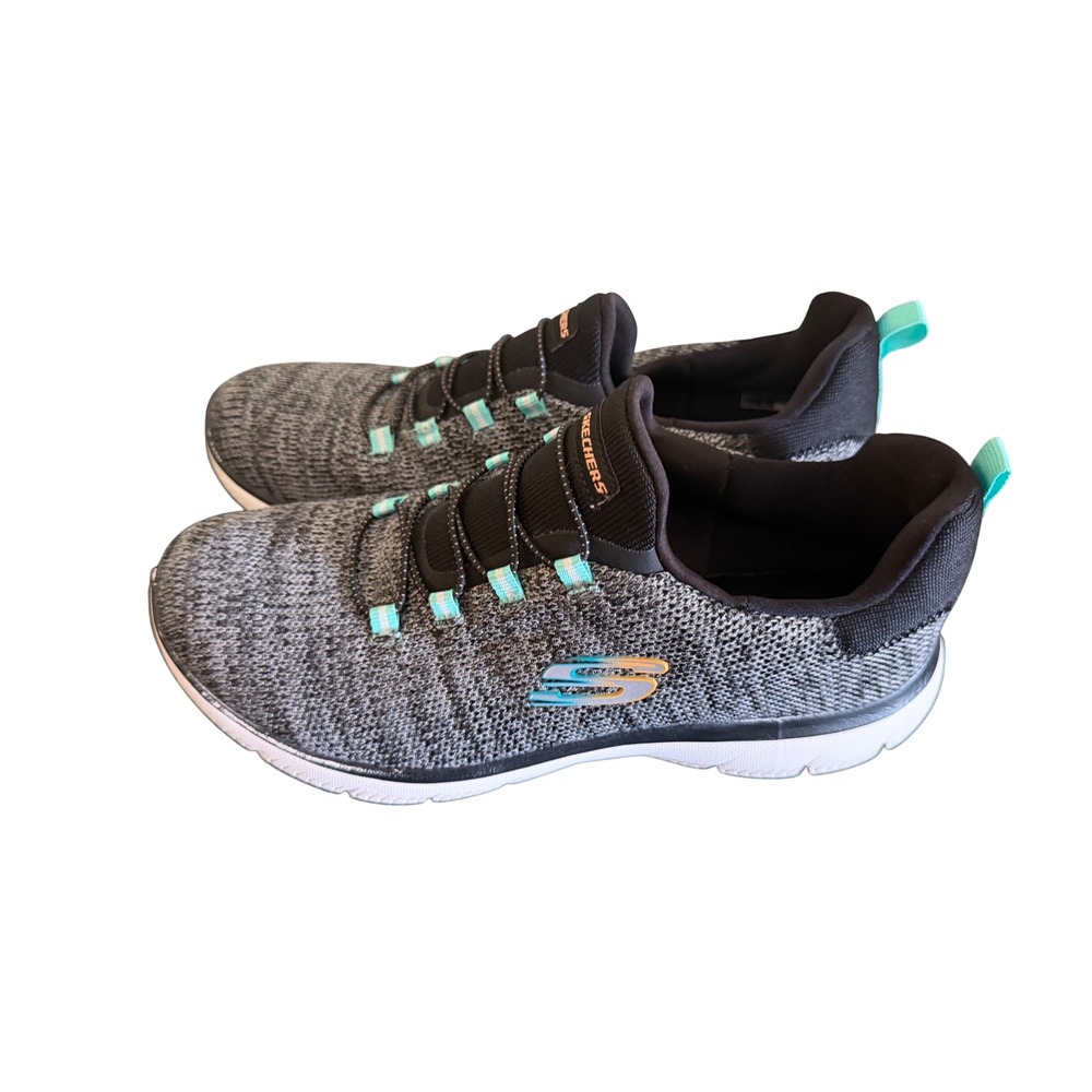 Skechers Sport Memory Foam Gray Black Knit Bungee Slip On Sneakers Sz 9